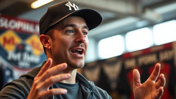 Lively scene featuring a man speaking energetically indoors, Kansas City neighborhoods context.