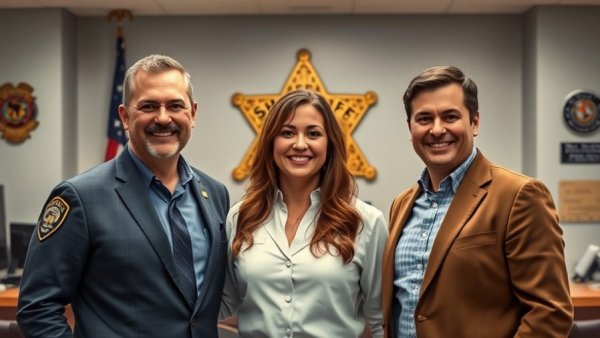 Officials standing together at Kansas City neighborhood event backdrop.