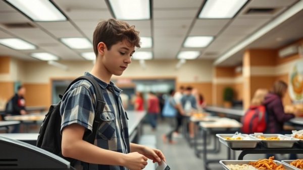 Kansas City school meal aid process showing student at cafeteria