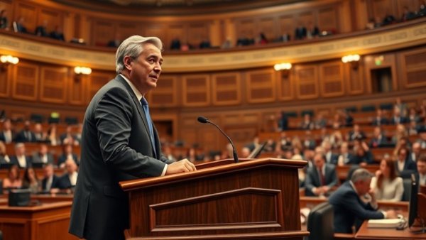 Engaged speaker discusses Kansas bathroom bill in legislative chamber.