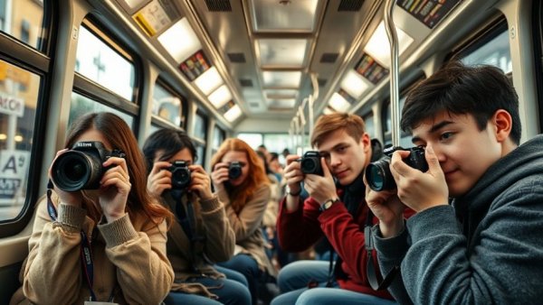 People capturing KC Streetcar Takes moments, camera in hand.