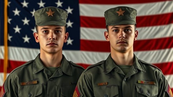 Soldiers posed against a U.S. flag backdrop, related to news