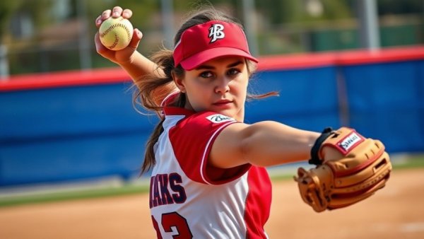 Female softball pitcher in action at Kansas City event.