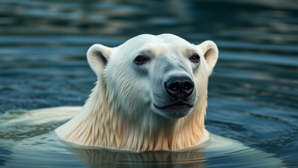 Polar bear swimming calmly in water from Nuisance Bear Documentary.