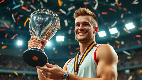 Athlete celebrating victory under confetti, Kansas City neighborhoods.