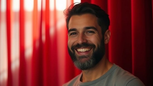 Smiling bearded man indoors at Kansas City event
