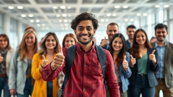 Group photo at news conference, thumbs up gesture.
