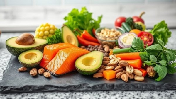 Vibrant paleo diet ingredients on slate board in Kansas City.