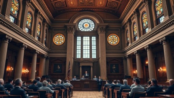 Missouri lawmakers in state capitol discussing Missouri tax cuts.
