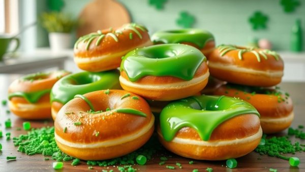 Festive green doughnuts for St. Patrick's Day at Krispy Kreme.
