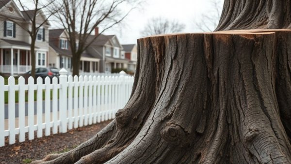 Tree stump in Kansas City neighborhood for city improvements.
