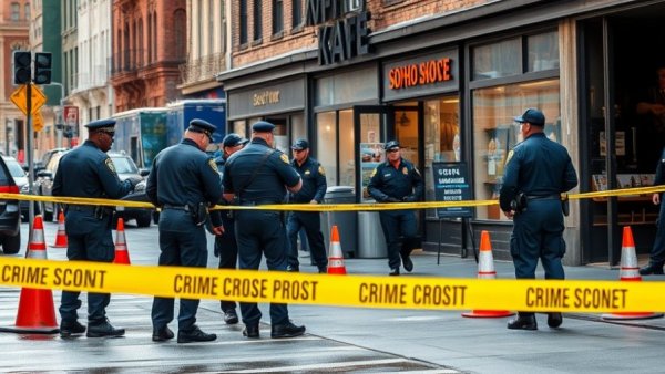 Police securing crime scene near SoHo skate shop.