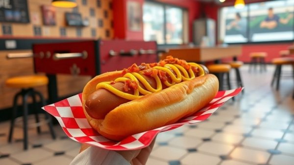Ding Dong Dogs Kansas City hot dog by foosball table.