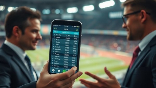 Prediction markets insider trading: smartphone with odds and two men discussing.