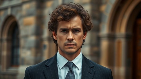 Serious man in a suit, outdoor setting, social media addiction trial.