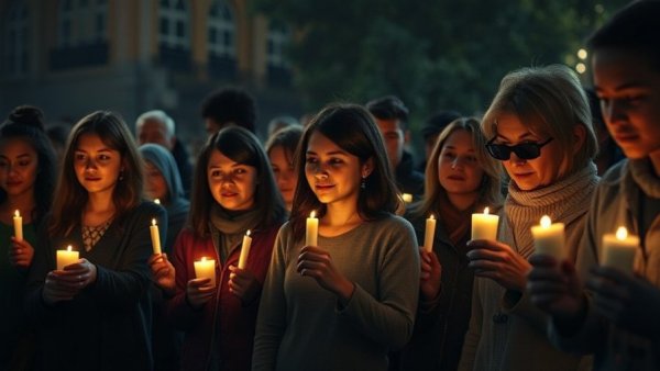 Community vigil in Kansas City neighborhoods, people holding candles.