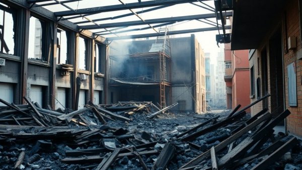 Burnt building in Kansas City neighborhood aftermath