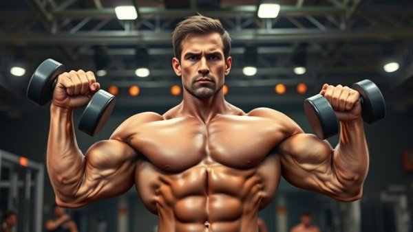 Muscular bodybuilder's bodybuilding debut in gym and on stage.