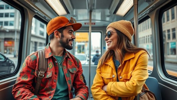 Two friends chatting on a tram during Kansas City events.