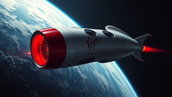 Virgin Galactic spacecraft orbiting Earth, commercial spaceflights.