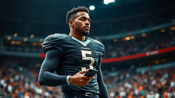 Athlete in black uniform holding phone in stadium, Kirk Cousins new Raiders deal.