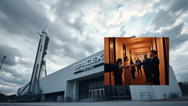 SpaceX building with handshake inset, illustrating SpaceX IPO investment