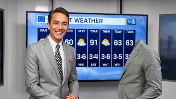 Meteorologist presenting forecast, Kansas City neighborhoods, on TV screen.