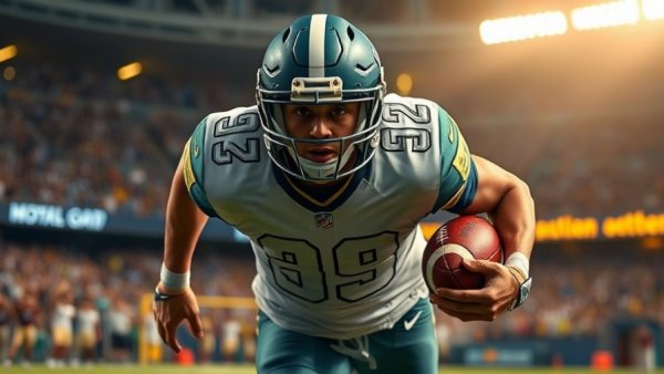 American football player on the field with stadium backdrop, related to Kansas City Chiefs depth chart.