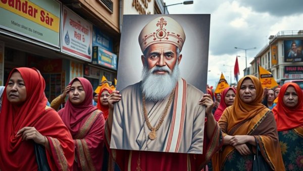 Women holding a portrait in a street protest, Media Bias Iran Trump.