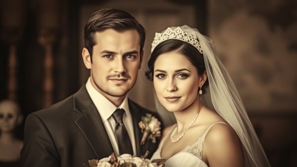 Tintype photography portrait of a bride and groom, Kansas City.