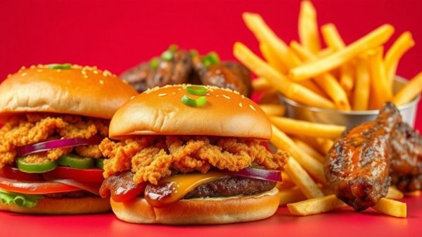 Shake Shack Korean menu featuring burgers and fries on red background.