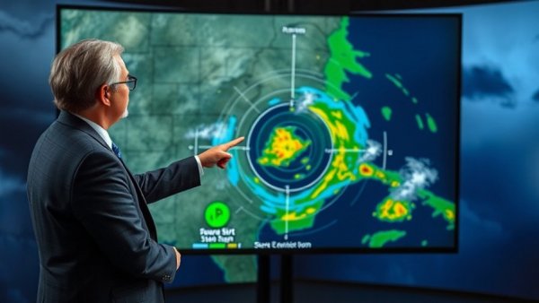 Weather forecaster presents Kansas City neighborhoods storm radar.