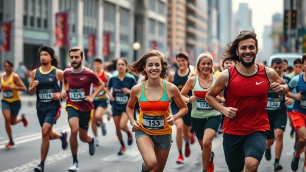 Joyful marathon runners at a Kansas City event.