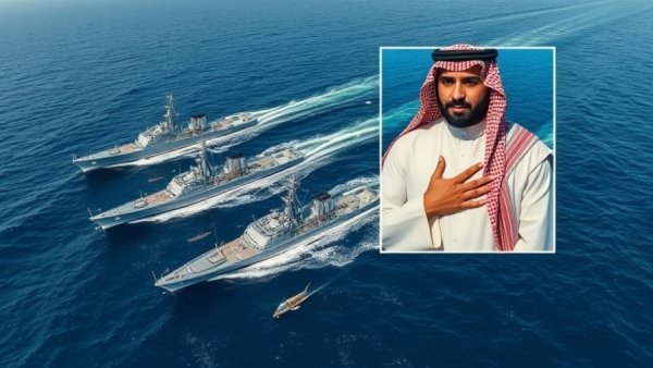 Iranian naval vessels at sea with inset of individual in traditional clothing.