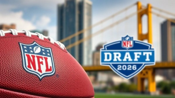 Kansas City Chiefs draft picks 2026 image with NFL Draft football and city bridge.