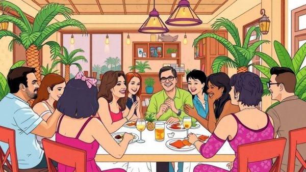 Casual dinner event with strangers in Kansas City, tropical setting