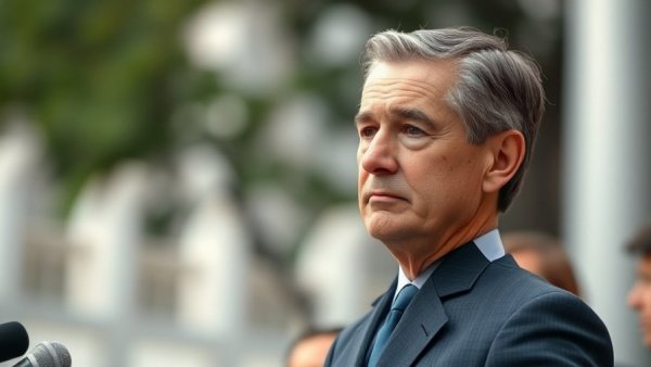 Man standing outdoors at a news event, wearing a formal suit.