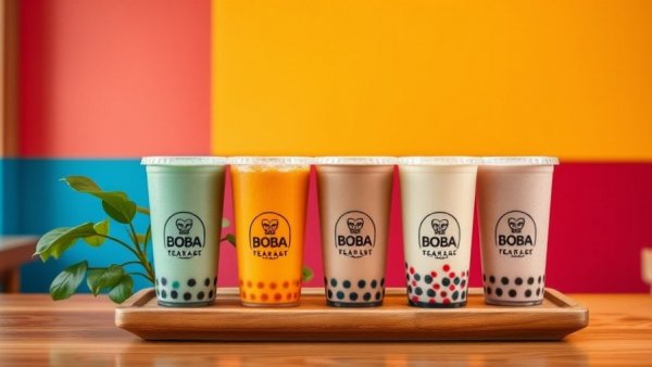 Vibrant display of Kansas City boba drinks in a cafe setting.