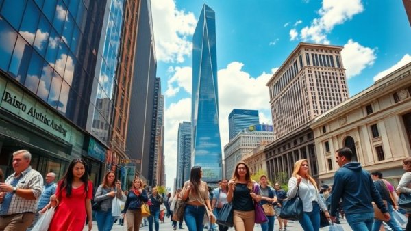 Consumer confidence Kansas City represented by people shopping in a busy city street.