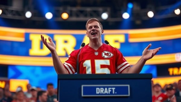 Man in Kansas City Chiefs jersey speaking at NFL draft