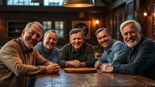 Group of men smiling indoors at Kansas City events.
