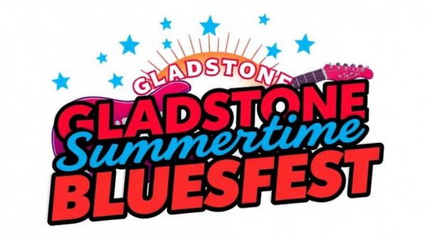 Gladstone Summertime Bluesfest logo with guitar and stars.