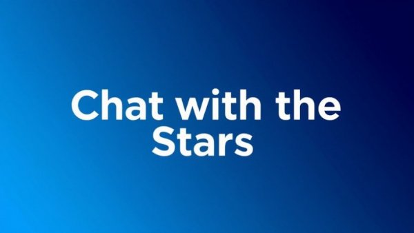 'Chat with the Stars' graphic with blue background.