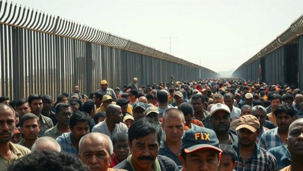 Migrants at Spain border under guards' watch; Spain migrant spending context.