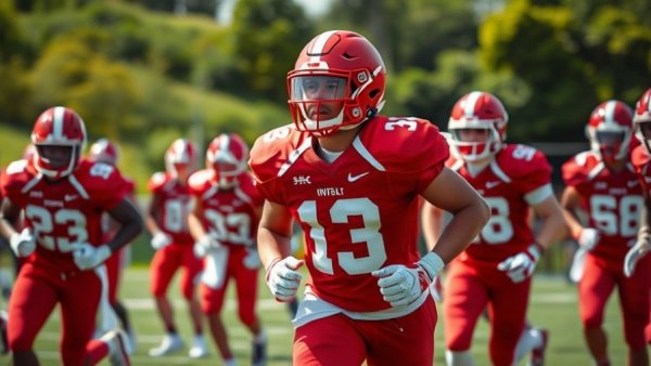 Athlete in Kansas City Chiefs gear practicing drills.