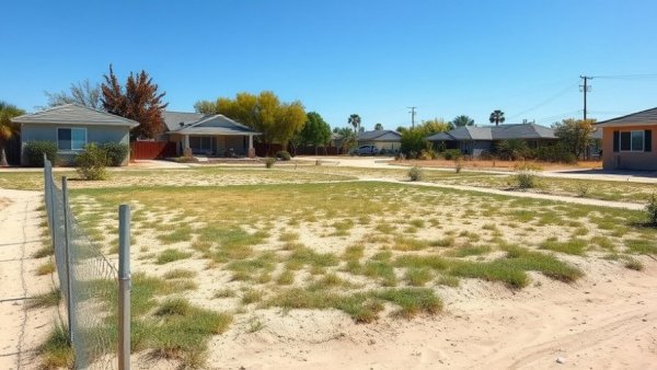 Neglected lot in Kansas City neighborhood with residential house visible.