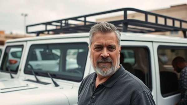 Middle-aged man in parking lot with Jeep at Kansas City event.