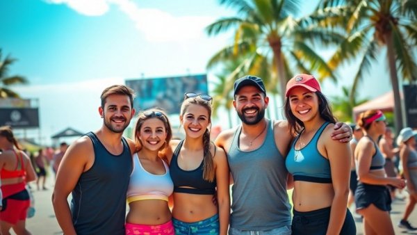 Tom Segura fitness journey event with group smiling outdoors.