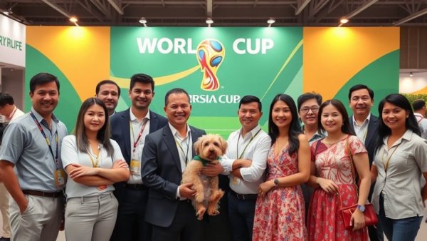 World Cup Fan Fest Kansas City participants in front of branded backdrop.