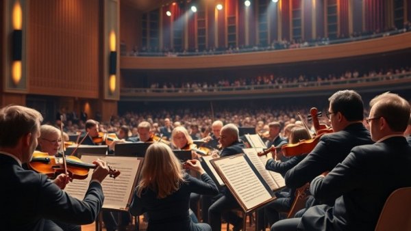 Vibrant symphony performance in Kansas City concert hall.